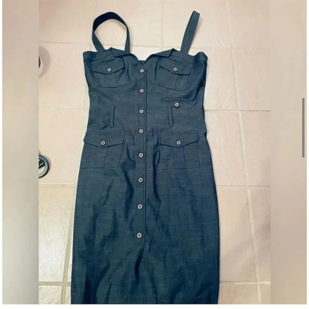 Arden B Women's Blue Sweetheart Neck Button Front Midi Shift Dress Size S - Picture 10 of 16